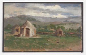 Landschaftsskizze mit primitiven Hütten, Provence