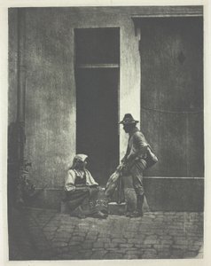 Pifferaro stehend und italienische Bäuerin sitzend, im Hof des 21 Quai Bourbon von Charles Nègre