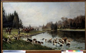 Jagd: Das Hallali des Hirsches am Teich von Sulvie, Jagd des Herzogs von Aumale