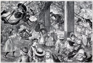 Ein Freiluft-Kindergymnasium im Battersea Park, London - 1898 - nach dem Leben gezeichnet von Paul Renouard