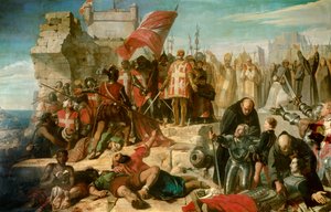 Hebung der Belagerung von Malta. Die Stadt wurde im September 1565 von General Ottoman Mustapha belagert. Auf dem Gemälde führt Don Garcie von Toledo, Vizekönig von Sizilien, die Operation