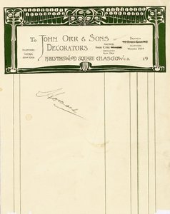 Briefpapierdesign für John Orr & Sons, Glasgow, ca. 1894-1898