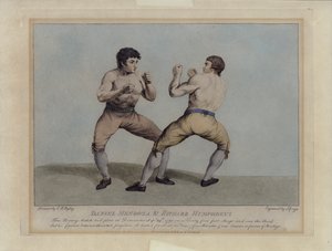 Englische Preisboxer Daniel Mendoza und Richard Humphreys bei ihrem Boxkampf am 29. September 1790 (Gravur)