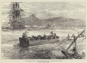 Die britische Besetzung von Zypern, Ausschiffung von Pferden in der Reede von Larnaca