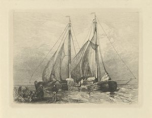 Segelschiffe an einem Strand von Charles Rochussen