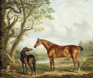 Jäger und ein Spaniel in einer weiten Landschaft, 1827 von Charles Towne