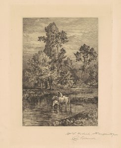 Landschaft mit trinkenden Pferden