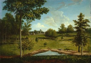 Landschaft mit Blick auf Sellers Hall von Mill Bank, um 1818 von Charles Willson Peale