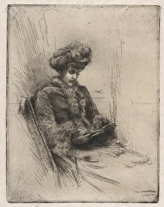 Sitzende junge Frau, lesend