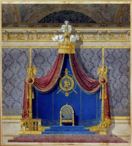 Der Thron von Napoleon I. im Palais des Tuileries, geschaffen von Charles Percier (1764-1838) und Pierre François Léonard Fontaine (1762-1853), französische Architekten und Dekorateure. Private Sammlung von Charles and Fontaine Pierre Percier