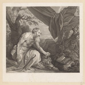 Hieronymus mit schlafendem Löwen und Kruzifix