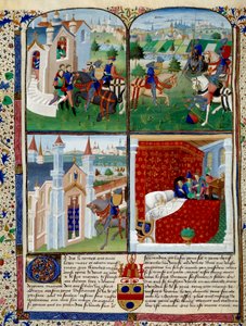Illustration des Romans von Tristan: Abfahrt, Turnier und Tod. Miniatur des Meisters Dit De Charles Du Maine (ca. 1450 - 1460)