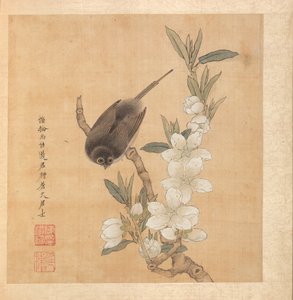 Vogel und Pfirsichblütenzweig, 1598-1652 von Chen Hongshou