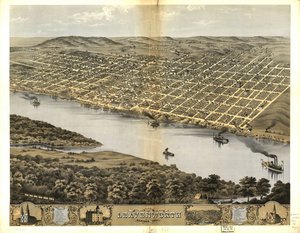 Vogelperspektive der Stadt Leavenworth, Kansas 1869