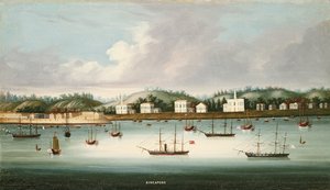 Blick auf Singapur von der Straße mit amerikanischen, französischen und britischen Schiffen, ca. 1850 von Chinese School
