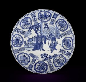 Blau-weißer Kraak-Teller mit Kriegern, Wanli, 1590-1610 (Porzellan)