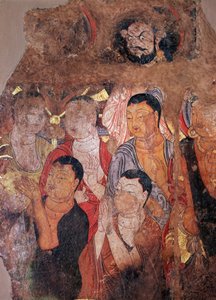 Bouddhisme : "Groupe de moines et de Bodhisattvas" (Fragment der Freske aus dem 8. Jahrhundert aus dem chinesischen Kloster Shiksha)