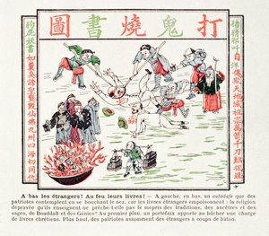 Verbrennung der giftigen christlichen Bücher, die unsere Traditionen, unsere Vorfahren, die Weisheit unserer Weisen und den Buddha verachten, 1891 von Chinese School