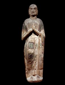 Chinesische Kunst: Statue, die einen Kasyapa, Mönch und Schüler Buddhas, darstellt. Sui-Dynastie (581-618 n. Chr.). Paris, Guimet Museum, Museum für asiatische Kunst. von Chinese School