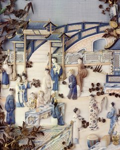Detail von Paneel, das Figuren auf einer Terrasse darstellt, Qianlong-Periode, 1736-95 von Chinese School