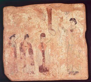 Nestorianisches Motiv, vielleicht Palmsonntag, Wandmalerei aus dem Cristano Qoco Tempel, Xinjiang, China, Chinesische Zivilisation, Tang-Dynastie, spätes 9. Jahrhundert