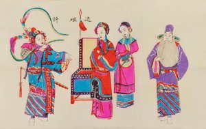 Druck einer chinesischen Opernszene von Chinese School