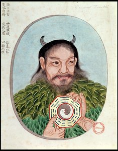 Der legendäre Kaiser Fu-Hsi, Illustration aus einem Pen Tsao, 18.-19. Jahrhundert von Chinese School
