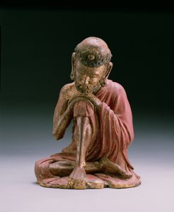 Rote Lackfigur von Sakyamuni, dem Gründer des buddhistischen Glaubens, aus den Bergen auftauchend, Yan-Dynastie, 1280-1368