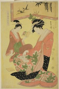 Schönheiten parodieren die sieben Weisen - Eine Auswahl jüngerer Kurtisanen (Shichi kenjin yatsushi bijin shinzo zoroe): Tokiuta vom Chojiya von Chobunsai Eishi