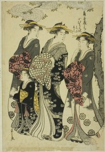 Komurasaki von der Kadotamaya mit den Begleitern Hatsune und Shirabe von Chobunsai Eishi
