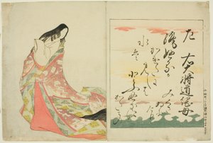 Die Dichterin Michitsuna no Haha, aus der Serie "Die sechsunddreißig unsterblichen Dichterinnen (Nishikizuri onna sanjurokkasen)" von Chobunsai Eishi