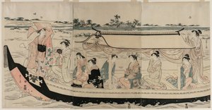 Frauen in einem Vergnügungsboot auf dem Sumida-Fluss von Chobunsai Eishi