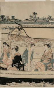 Frauen in einem Vergnügungsboot auf dem Sumida-Fluss von Chobunsai Eishi