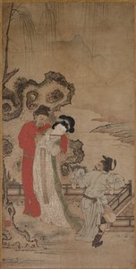 Kaiser Minghuang lehrt Yang Gueifei Flöte zu spielen von Choryusai