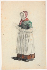 Stehende Bäuerin, die in ein Glas einschenkt von Christen Dalsgaard