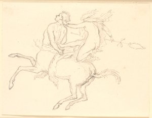 Bacchantin sitzt auf dem Rücken eines gefesselten Kentauren. Pompejanisches Motiv