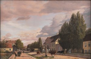 Ansicht einer Straße in Østerbro außerhalb von Kopenhagen. Morgenlicht von Christen Købke