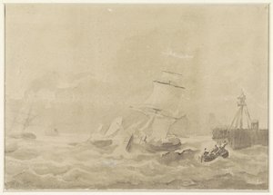 Stürmische See mit Segelschiffen von Christiaan Cornelis Kannemans