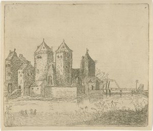 Ansicht eines Schlosses mit Wassergraben von Christiaan Friedrich Ruppe