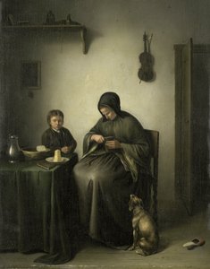 Eine Frau schneidet Brot von Christiaan Johannes Janson