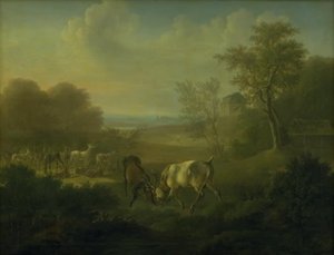 Hirsche im Tiergarten, im Hintergrund die Eremitage von Christian David Gebauer