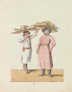 Obsthändler und Bauer verkaufen Käse und Hering aus der Serie Die St. Petersburg..., 1799 von Christian Gottfried Heinrich Geissler