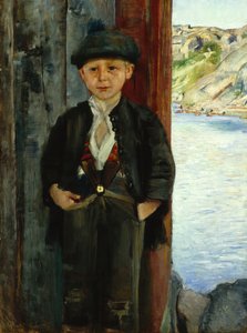 Junge an der Hauswand, ca. 1890