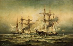 Kearsarge und Alabama vor dem Hafen von Cherbourg in Frankreich, 19. Juni 1864, ca. 1870 von Christian Poulsen