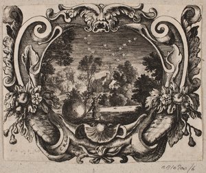 Emblem mit Mann, der nachts eine Kugel rollt