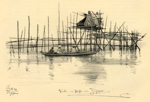 Haus auf Stelzen und Fischer im Hafen von Singapur, 1898 von Christian Wilhelm Allers
