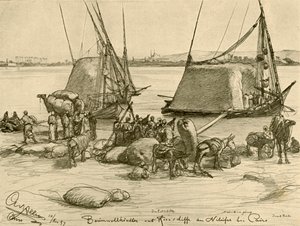 Baumwolle auf Getreideboote laden, Nil, Kairo, Ägypten von Christian Wilhelm Allers