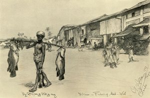 Straßenszene in einem Fischerdorf, Mutwal, Ceylon, 1898