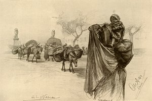 Frau und Kind in der Nähe der Kobri el Gezira Brücke, Kairo, 1898