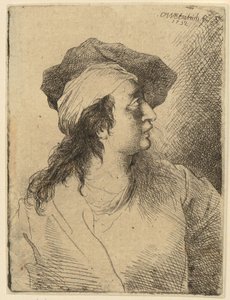 Brustbild einer jungen Frau mit Mütze, im Profil nach rechts von Christian Wilhelm Ernst Dietrich